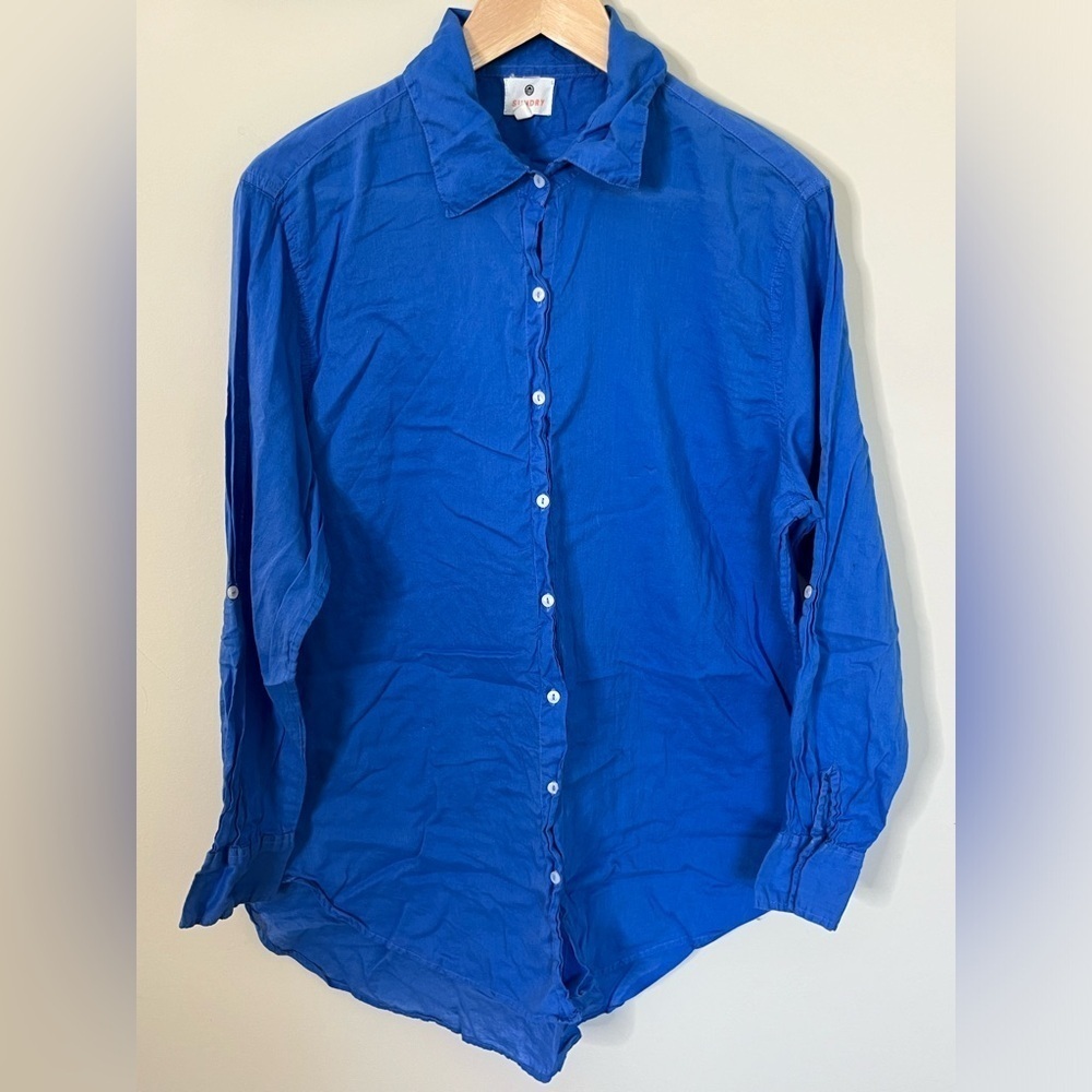 Sundry Button Up Adjustable Sleeve Top Blue Size 3 Large